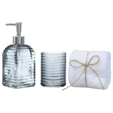 Imagem de Conjunto Lavabo Banheiro Vidro Saboneteira Líquida Porta Escova (Preto)