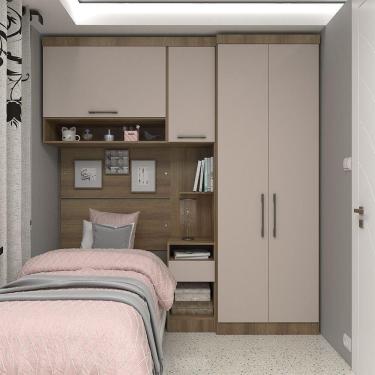 Imagem de Quarto De Solteiro Com Guarda Roupas Mesa De Cabeceira E Nicho Paris Luciane Móveis Avelã Pf Com Cinammon Pf