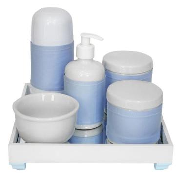 Imagem de Kit Higiene Espelho Completo Porcelanas, Garrafa Pequena E Capa Azul Q