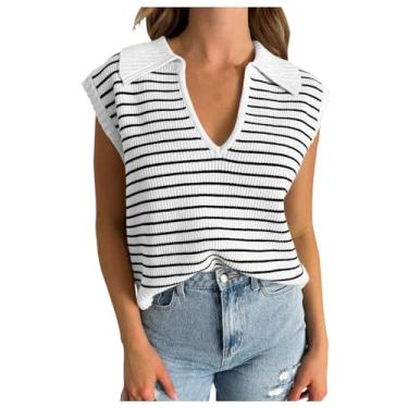 Imagem de Camiseta feminina de manga curta, listrada, grande, gola redonda, básica, casual, verão, rosa, verde e listrada, 013 Branco, XG