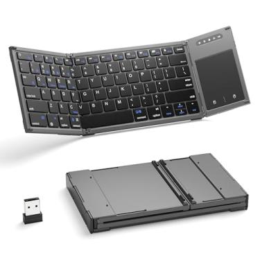 Imagem de Rovinda Teclado Bluetooth dobrável, teclado dobrável portátil sem fio com touchpad grande, teclado de bolso de viagem para iOS, Android, Windows Mac OS Laptop Tablet Smartphone (BT5.1 X 3 + 2.4G)