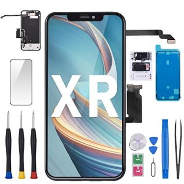 Imagem de BESJMYT Substituição de tela para iPhone XR de 6,1 polegadas com kit de sensor de proximidade de alto-falante auricular de montagem completa Display LCD 3D Touch digitalizador ferramenta de reparo