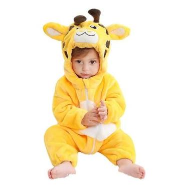 Imagem de Macacão Fantasia Infantil Irveno Frio Bebê Ursinho Girafa Amarelo - Mi