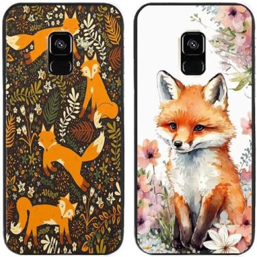 Imagem de 2 peças de capa de telefone traseira com estampa de raposa em flor TPU gel silicone para Samsung Galaxy todas as séries (Galaxy A5 2018 / A8 2018)