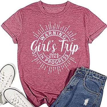 Imagem de Camiseta feminina de viagem para meninas, 2023, aventura, caminhada, viagem, verão, férias, Vermelho rosa, M