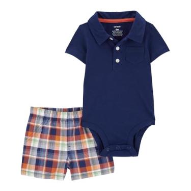 Imagem de Carter's Conjunto de 2 peças para bebês meninos, Camisa polo xadrez/azul-marinho, 24 Meses