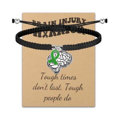 Imagem de CHOORO Pulseira de conscientização de lesões cerebrais traumáticas presente conscientização tumoral TBI presente fita verde joias de conscientização, 3.5, Liga metálica.
