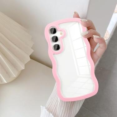 Imagem de UEEBAI Capa transparente com moldura ondulada para Samsung Galaxy A55 5G, capa de telefone ondulada fofa para menina Slim Fit à prova de choque capa de telefone macia e bonita para mulheres - rosa