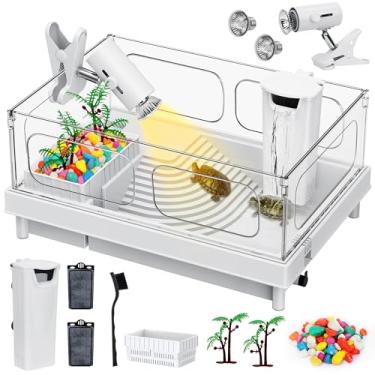Imagem de Geegoods Kit de tanque de tartaruga – aquário inicial com luz, filtro, pedras coloridas, pincel, planta para tartarugas, caranguejos, lagostim, pequenos répteis