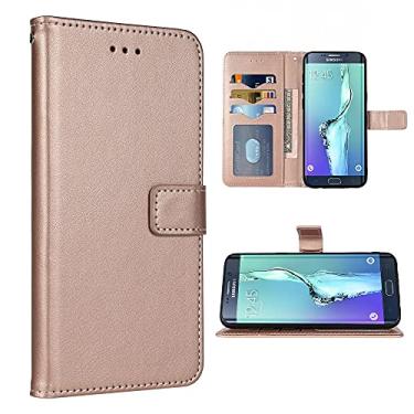Imagem de FDCWTSH Capa tipo carteira compatível com Samsung Galaxy S6 Edge e alça de pulso couro com suporte para cartão de celular para Glaxay S 6 Gaxaly 6s Galaxies GS6 SM-G920V G920A ouro rosa