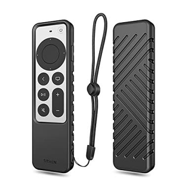 Imagem de SITHON Capa de silicone para controle remoto Apple TV 4K 2022 2021, leve, à prova de choque, antiderrapante, com alça de cordão para Apple TV 4K / HD Siri Remote (3ª geração/2ª geração), preta