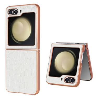 Imagem de Capa de couro com padrão de crocodilo de luxo para Samsung Galaxy Z Flip 6 5 4 3 Flip 5, branca, para Samsung W25Flip