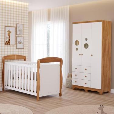Imagem de Quarto Bebê Completo Berço Americano Marquesa 3Em1 Guarda Roupa Bolinha 3 Portas 3 Gave...