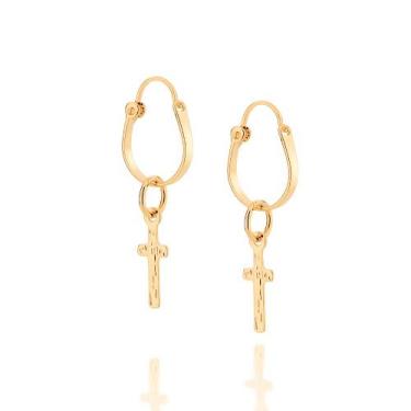 Imagem de Brincos banhado ouro 3x 24k 18k e 22k femininos argola infantil cruz r