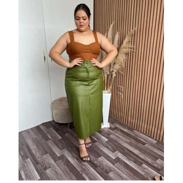 Imagem de Saia Midi Plus size /Courinho  - Nanda Fashion Boutique , Verde milita