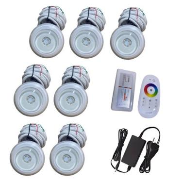 Imagem de Kit 7 Refletor Led RGB Piscina 6w Veico Com Controle e Fonte