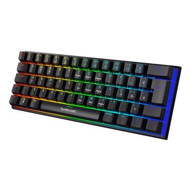 Imagem de Teclado Gamer Mecânico Neologic Precision Dark  60% Rainbow 61 Teclas Switch Red Preto Cabo Tipo C - Predrk-Red