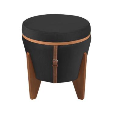 Imagem de Puff Baú Multifuncional Tampo Amadeirado Veludo Preto - Big Stock