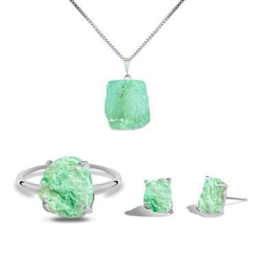 Imagem de Conjunto Natura Crisoprasio - Cristal Natural, Banho Ouro 18k
