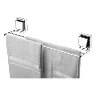 Imagem de Suporte Porta Toalha Toalheiro Duplo 45cm Ventosa Parede Banheiro Crom