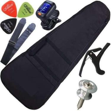 Imagem de Kit Capa Violão Acolchoada Correia Afinador Capotraste Etc..  Carbon -