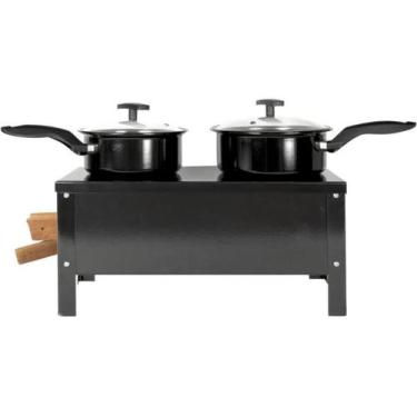 Imagem de Fogão A Lenha Portátil Camping Aço Carbono Multiuso 2 Bocas - Esmerald