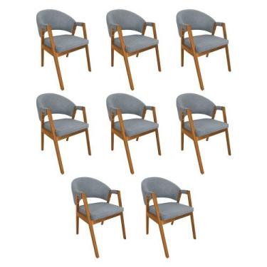 Imagem de Kit 8 Cadeiras de Jantar Madeira Maciça Cerejeira Premium Helen Linho 