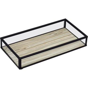 Imagem de BANDEJA DECORATIVA ENFEITE PARA SERVIR HOME&CO VIDRO 3x10x20cm BEGE, M