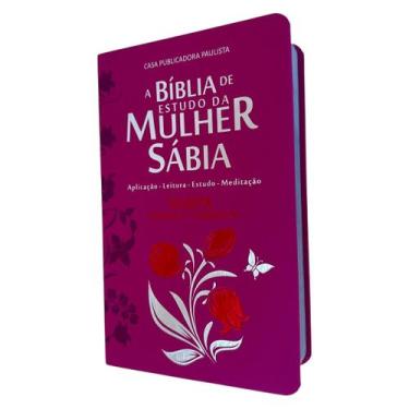 Imagem de Bíblia de estudo da Mulher sábia Pink RC com Harpa capa couro bond - C