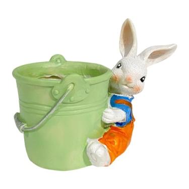 Imagem de Nishiyuenyi Estátua de Vaso de Flores Escultura Animal Desenho Animado Presente Feito à Mão Decoração de Cesta de Flores para Amantes de Plantas Bo, Balde de coelhinho