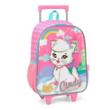 Imagem de Mochila Grande Rodinha Escolar Infantil Gatinha Cindy Pink - Luxcel