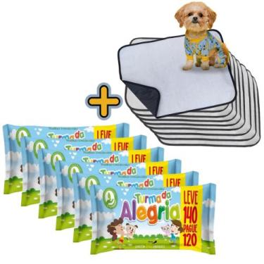 Imagem de Kit Higiene Pet com 6 Lenços Umedecidos Turma da Alegria + 9 Tapetes H