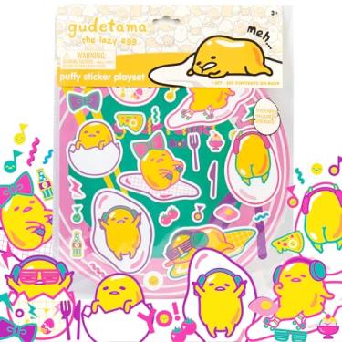 Imagem de Conjunto de adesivos Gudetama The Lazy Egg Puffy, inclui mais de 25 adesivos reutilizáveis Gudetama e 2 cenas de brincadeira de adesivos, tema Gudetama preguiçoso dos anos 80, adesivos Kawaii, adesivos preguiçosos para crianças, adolescentes e adultos