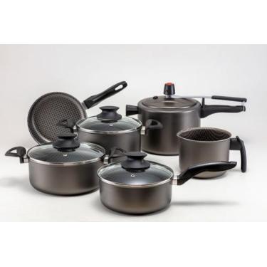 Imagem de Jogo de Panelas 06 Peças com Tampa de Vidro e Aluminio Antiaderente - 