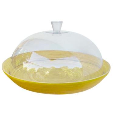 Imagem de Boleira Saladeira Prato de Bambu Com Tampa de  Acrílico - Wincy