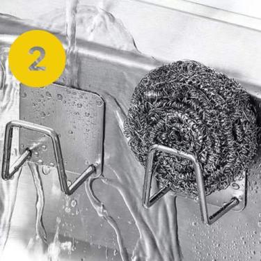 Imagem de Kit Suporte Para Esponja Em Aço Inox Adesivo À Prova D'água - IstoSim,