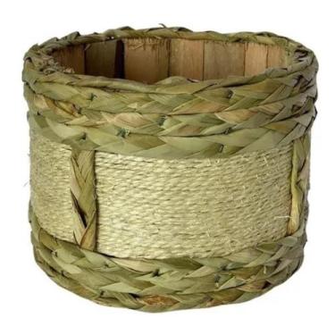 Imagem de Vaso Cachepot 14x19x19 De Madeira Revestido C/ Palha Taboa - FLORA FUL