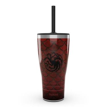 Imagem de Tervis Copo de viagem Traveler Game of Thrones - House of the Dragon - Scale Up com isolamento térmico de parede tripla mantém as bebidas frias e quentes, 850 g com tampa de palha, aço inoxidável