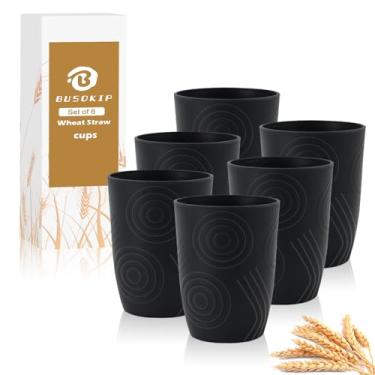 Imagem de BUSOKIP Pacote com 6 copos de palha de trigo 340 g, copos de plástico reutilizáveis, copos infantis pequenos, conjunto de copos de água inquebráveis, copos de cozinha, laváveis na lava-louças (preto)