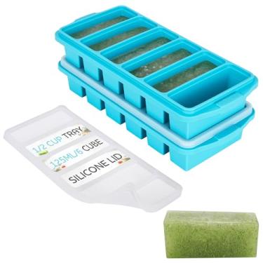 Imagem de Bandeja de silicone para freezer de 1/2 xícara com tampa – 2 moldes de silicone para freezer para preparação de refeições e congelamento de vários molhos e outros pratos, faz com que 12 porções