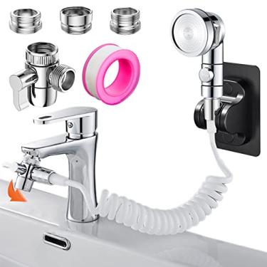 Imagem de Roscid Kit de chuveiro de mão para pia com mangueira telescópica de 3 metros, acessório para pulverizador de torneira de cozinha e banheiro com 3 adaptadores M22 M24 G1/2, para lavar o cabelo, chá de bebê, chá de animal de estimação (torneira não incluída)