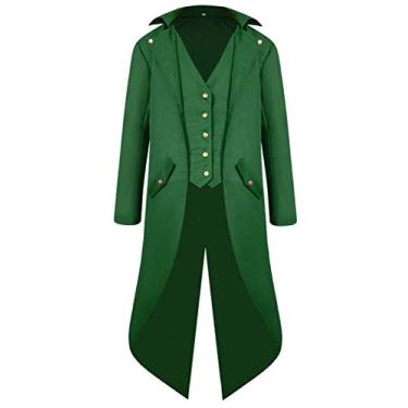 Imagem de Sobretudo Renascentista Steampunk Trajes de Halloween para Homens, Jaqueta Retro Pirata Vitoriana Gótica Medieval Casaco Vintage Frock Coat (XXXXG (Peito: 140 cm), Verde)