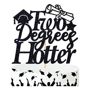 Imagem de Two Degree Hotter Cake Topper, Congrats Grad/So Proud of You, Master Degree Phd College Graduation Party Decoration Supplies, Black Glitter
