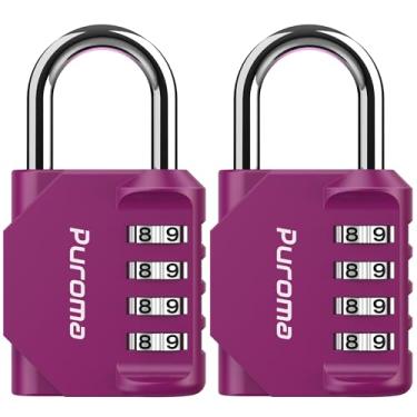 Imagem de Puroma Pacote com 2 cadeados combinados para locker, cadeado impermeável de 4 dígitos para escola, academia, esportes, cerca, caixa de ferramentas, portão, estojo, ao ar livre, armazenamento de