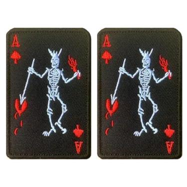 Imagem de Pacote com 2 adesivos de bandeira negra Barba Pirata ACE totalmente bordado com gancho e laço tático militar engraçado pirata - perfeito para roupas, mochila, jaquetas, boné, colete, chapéus, etc