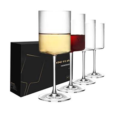 Imagem de SANZO Conjunto de 4 taças de vinho quadradas, taças de vinho 425 g, design elegante, taças de vinho branco, conjunto de taças de vinho tinto para festa de bar em casa (4 peças)