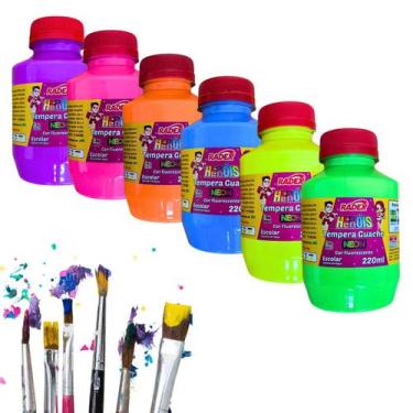 Imagem de Kit 6 Tempera Guache Neon 220 ml Potão Radex 1 Cor de Cada - Kit 6 Pot