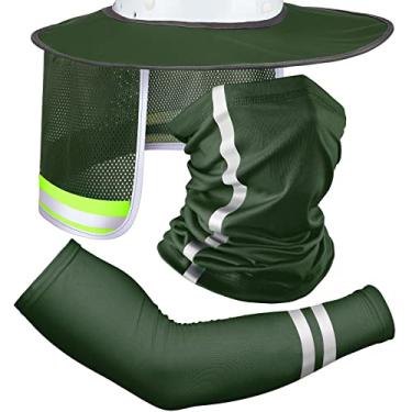 Imagem de 3 peças de chapéu duro para sombra de sol bandana lenço para rosto solar, proteção solar UV mangas de braço com alça refletora (verde militário)