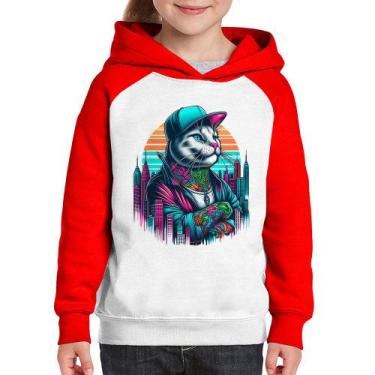 Imagem de Moletom Infantil Gato Urbano Arte - Foca na Moda, Branco, Vermelho, 12