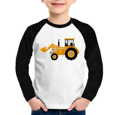 Imagem de Camiseta Raglan Infantil Trator Pá Carregadeira Amarelo Manga Longa - 